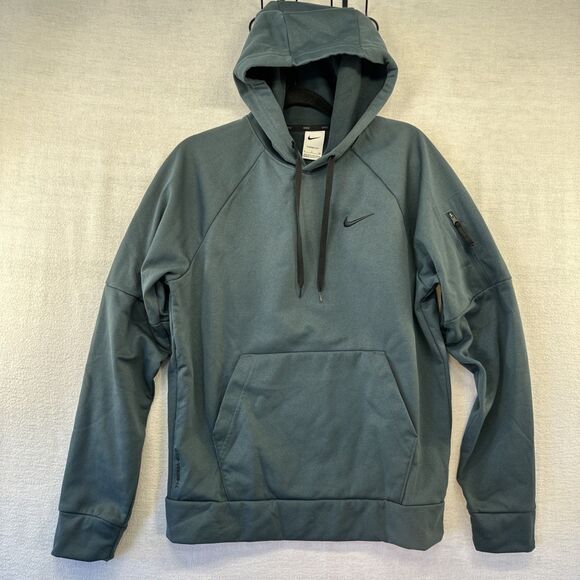 EUC Nike Therma-FIT Hoodie Sz S Zip Pocket Left Arm Pullover Fitness Sage Green - Picture 1 of 9